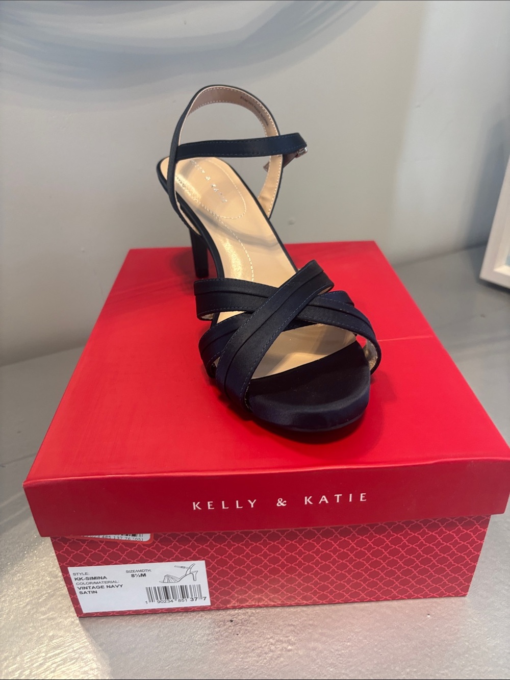 Vintage Navy Women's Satin Ankle-Strap Heels